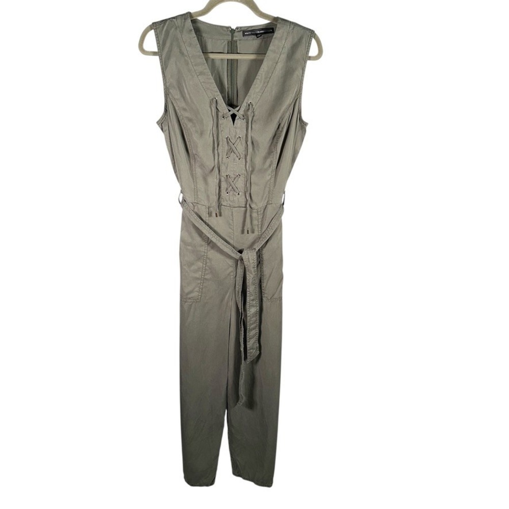 White House Black Market Olive Green Lyocell‎ Lace Up Sleeveless Jumpsuit 12